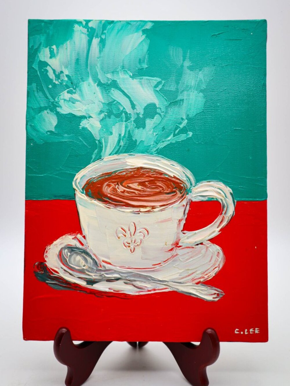 Original Acrylic Painting Art on Canvas Coffee New Orleans Signed Cary Chun Lee